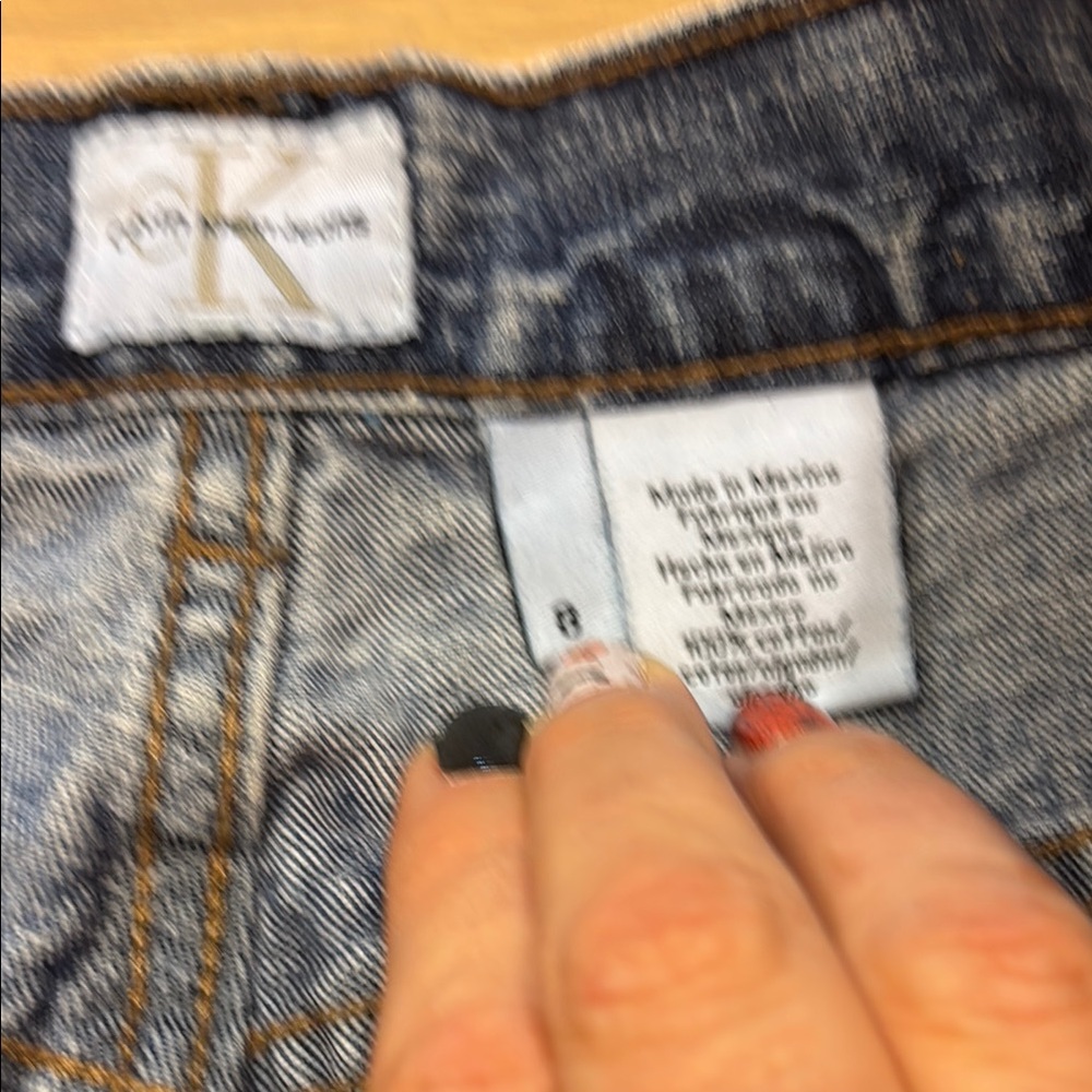 Calvin Klein Jeans Distressed American Flag Denim Shorts - Blue, Red, White - Picture 2 of 4